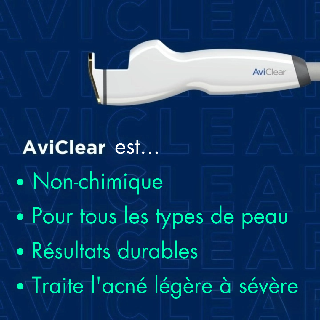 Aviclear est… Courte description de AviClear: Non-chimique, pour tous les types de peau, résultats durables et traite l'acné légère à sévère.